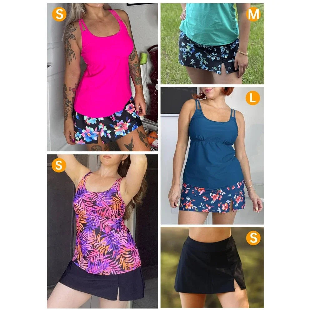 Tempt Women's Blue Me Tankini Swimsuits Skirt Aqua Floral Two Piece Tummy XXL